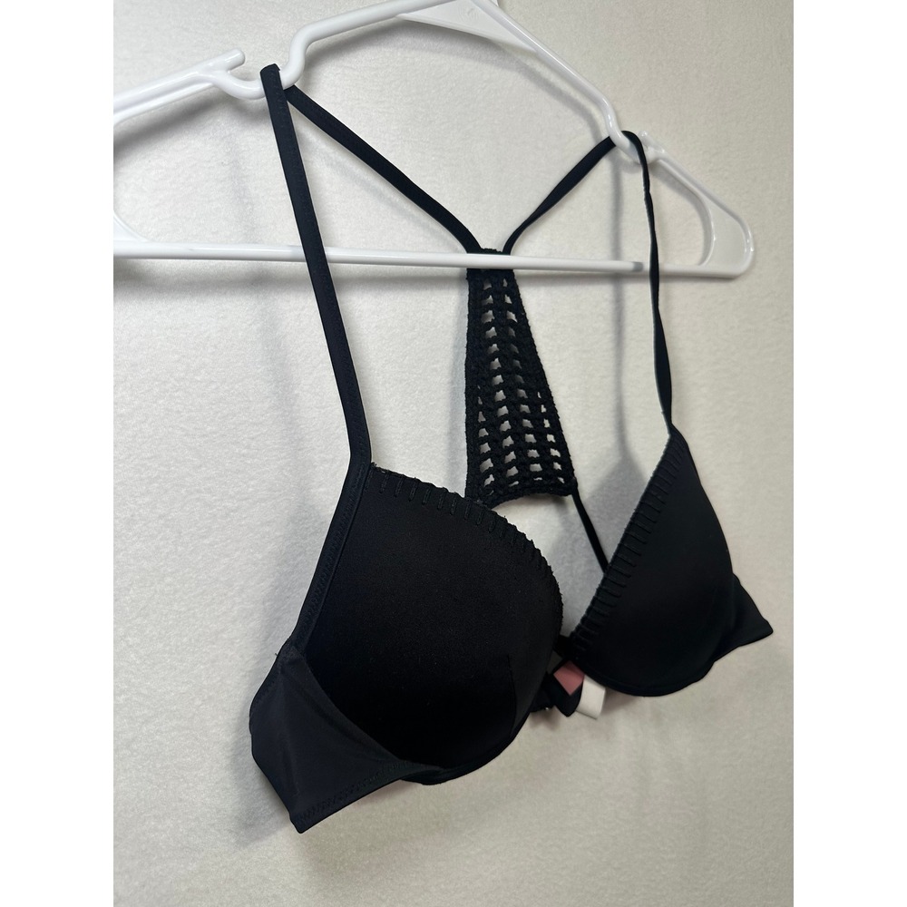 Victoria's Secret The Fabulous Push-Up Bra Black Crochet Racerback 34A 36012311 - Picture 3 of 8